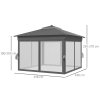 Outsunny 3 x 3(m) Pop Up Gazebo with Sides, 20 Solar-Powered LED Lights, Netting, Roller Bag, 4 Weight Bags, Marquee Party Tent, Height Adjustable Instant Event Shelter, Grey