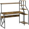 HOMCOM Computer Desk with Bookshelf, Industrial Writing Table with 6 Tier Storage Shelves for Home Office, Bedroom, Study, 150 x 55 x 138cm, Rustic Brown