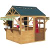 AIYAPLAY Wooden Playhouse for Kids Outdoor, Foldable Wendy House with Windows, Working Door, Service Stations, Rain Covers, Blackboards, Kids Garden Toys for 3-8 Years
