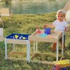AIYAPLAY 2 PCS Wooden Sandpits, Outdoor Sand and Water Play Tables with Bottom Liner, Picnic Sensory Table for Kids Aged 3-8 Years Old, Natural Wood Finish