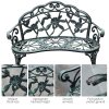 Outsunny 2 Seater Garden Bench, Cast Aluminium Outdoor Garden Loveseat, Antique Rose Style Outdoor Bench Seat with Back and Armrests for Patio, Porch, Park, Green