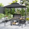 Outsunny 8' x 5' Grill Gazebo Canopy, Double Tiered Outdoor BBQ Gazebo Shelter with 2 Side Shelves, Storage Baskets, Hook for Garden, Patio, Barbecue, Picnic, Dark Grey