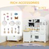 HOMCOM Toy Kitchen, Wooden Kids Kitchen with Realistic Refrigerator, Microwave, Oven, Range Hood, Sink, Telephone, Sounds, Storage Space, for 3-6 Years Old, White