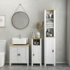 kleankin Slim Bathroom Storage Unit with Open Shelf, Bathroom Storage Cabinet with Beadboard Door and Adjustable Shelf, 32 x 30 x 80 cm, White
