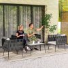 Outsunny 4 Piece Outdoor Garden Furniture Set with Cushions, 4 Seater Garden Sofa Set with Loveseat, Armchairs and Faux Marble Top Table, Outdoor Furniture Set for Patio, Conservatory, Light Grey