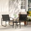 Outsunny Garden Bistro Set, 3 Piece Metal Garden Furniture Set with Mesh Chairs and Square Glass Top Table, Small Balcony Furniture for Outdoor, Patio, Conservatory, Black