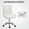 HOMCOM PU Leather Armless Office Chair, Modern Vanity Computer Swivel Chair with Rolling Wheels and Adjustable Height for Home Study, Bedroom, White
