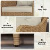 Outsunny Rattan Garden Chairs Set of 2, Outdoor Rattan Chairs with Cushions, Armrests and High Back, PE Wicker Garden Armchair with Steel Frame for Balcony, Porch, Beige