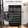 HOMCOM 2 in 1 Rolling Tool Cabinet on Wheels with 14 Drawers, Pegboard and Side Rack, Lockable Top Tool Chest and Roller Cabinet Combo for Workshop and Home, Black