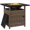 Outsunny Outdoor Rattan Gas Fire Pit Table, 50,000 BTU Square Garden Table with Fire Pit, Rain Cover, Wind Guard, Pulse-Ignition and Volcanic Rock, 72.5 x 72.5 x 67.5 cm, Mixed Brown