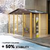 Outsunny 9 x 6ft Metal Garden Shed, House Hut Gardening Tool Storage with Ventilations, Sliding Door, Sloped Roof for Garden, Patio, Brown Wood Effect