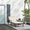Outsunny Outdoor PE Rattan Sun Lounger, 5-Level Adjustable Backrest Wicker Outdoor Chaise Recliner, Garden Chair with 2 Wheels, Cream White