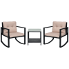 Outsunny 3 Pieces Rattan Garden Rocking Chair Set, Outdoor Rocking Bistro Set w/ 2 Cushioned Armchair and Glass Top Two-tier Coffee Table, Black