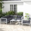 Outsunny 5-Piece Garden Corner Sofa Set with Cushions, 6 Seater Aluminium Garden Furniture Set with Glass Top Coffee Table, Patio Sectional Conservatory Furniture for Patio & Terrace, Light Grey