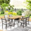 Outsunny Garden Table with Parasol Hole, 175 x 80 cm Rectangle Outdoor Dining Table for 6 with 5 cm Parasol Hole and Wood Slatted Top for Balcony, Terrace, Brown