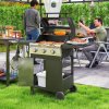 Outsunny 3 Burner Gas BBQ Trolley with See-through Lid, 7.5 kW Propane Gas Barbecue Grill with Thermometer, Wheels, Warming Rack, Shelves, Black