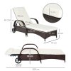 Outsunny Rattan Sun Lounger, Garden Lounger Recliner with Wheels and Adjustable Backrest, Outdoor Reclining Sunbed Garden Chair with Cushion and Headrest for Patio, Beach, Terrace, Brown