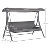 Outsunny Outdoor 2-in-1 Swing Chair & Garden Swing Seat Bed 3 Seater Garden Bench Lounger Hammock Bed Adjustable Canopy W/ Cushion, Pillow, Grey