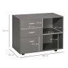 HOMCOM Freestanding Printer Stand Unit Office Desk Side Mobile Storage w/ Wheels 3 Drawers, 2 Open Shelves Modern Style 80L x 40W x 65H cm - Grey