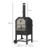 Outsunny 2-in-1 Outdoor Pizza Oven 3-Tier Freestanding Charcoal BBQ Grill with Rain Cover, Chimney, Thermometer, Bottom Shelf, Anti-scald Handles, Wheels for Garden Party Gathering