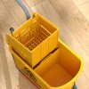 HOMCOM Mop Bucket with Wringer Set on Wheels for Floor Cleaning, 20 Litre Side Press Wringer with Handle and Mop, Yellow