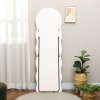 HOMCOM Irregular Wavy Mirror Full Length, 160 x 50cm Free Standing, Leaning or Wall Mirror with Velvet Wrapped Frame and Arched Top for Living Room, Bedroom, White and Pink