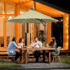 Outsunny 3(m) Cantilever Parasol with Solar LED and Easy Lever, Garden Parasol Umbrella with Cross Base and Waterproof Cover, Outdoor Sun Shades, Beige