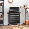 HOMCOM 2 in 1 Rolling Tool Cabinet on Wheels with 14 Drawers, Pegboard and Side Rack, Lockable Top Tool Chest and Roller Cabinet Combo for Workshop and Home, Black