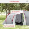 Outsunny 4-6 Man Tunnel Tent with 2 Bedroom, Living Area and Vestibule, Large Camping Tent, 2000mm Waterproof, UV50+, Portable with Bag, for Fishing Hiking Festival, Grey and Red