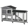 PawHut Rabbit Hutch Outdoor with Run Guinea Pig Hutch 2-Tier Bunny Cage w/ Wheels No-Leak Plastic Tray 157.4 x 53 x 99.5 cm - Grey