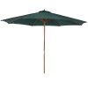 Outsunny 3(m) Garden Parasol, Pulley Operated Patio Umbrella, Wooden Parasol, Table Market Umbrella with Rope Pulley Mechanism and 8 Ribs, Dark Green