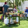 Outsunny Outdoor Grill Dining Cart with Foldable Side table, Stainless Steel Top, Portable BBQ Trolley with 2 Wheels, 6 Hooks, 3-Shelf Movable Food Prep Pizza Oven Table for Kitchen, Patio, Garden