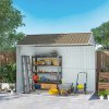 Outsunny 8 x 6 ft Garden Shed, Metal Shed with Double Doors, Window and Air Vents, Galvanised Outdoor Lockable Tool Storage House, Grey