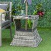 Outsunny Rattan Outdoor Coffee Table, Wicker Garden Patio Bistro Side Table with Umbrella Hole and Storage Space for Balcony, Porch, Grey