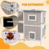 PawHut Outdoor Cat House, Wooden Cat Shelter 2 Tiers Feral Cat house with Removable Bottom, Escape Doors, Asphalt Roof, for 1-2 Cats - Light Grey
