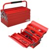 DURHAND Metal Tool Box 3 Tier 5 Tray Professional Portable Storage Cabinet Workshop Cantilever Toolbox with Carry Handle, 45cmx20cmx34.5cm, Red