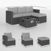 Outsunny 5 Piece Rattan Garden Furniture Set with Gas Fire Pit Table, 4 Seater Outdoor Sectional Sofa Set with Footstool and Removable Cushions, Modular Combination, Grey