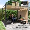 Outsunny 3 x 3(m) Garden Pergola with Retractable Roof Canopy, Aluminium Pergola Kit Gazebo with Roller Shade, UPF30+ Sun Shade Shelter for Porch, Khaki