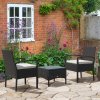 Outsunny 3 Pieces Rattan Bistro Set, Wicker Garden Furniture Set with Glass Top Coffee Table and Chairs, Washable Cushions for Outdoor, Patio, Balcony, Brown