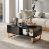 HOMCOM Marble-Effect Coffee Table with Storage, Living Room Table with Drawer and 2 Open Shelves, Modern Centre Table with Fluted Door, Black