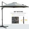 Outsunny 3(m) Patio Offset Parasol Roma Umbrella Cantilever Hanging Sun Shade Canopy Shelter Tilt 360 Rotation with Aluminium Frame Hand Crank Cross Base, Dark Grey