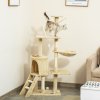 PawHut Cat Tree for Indoor Cats 135cm Kitten Tower Scratching Post Kitty Scratcher Climbing Tower with Ladder, Beige