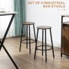 HOMCOM Bar Stools, Set of 2 Kitchen Breakfast Stools with Sturdy Steel Frame, Industrial Tall Bar Chairs, 65cm High Seat, Rustic Brown