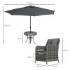 Outsunny 4 Seater Rattan Dining Set with Parasol, Luxury Rattan Garden Furniture Set with Seat and Back Cushions, Outdoor Table and Chairs, Round Glass Top Table