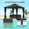 Outsunny 3 x 3 (m) Outdoor Polycarbonate Gazebo, Double?Roof Hard Top Gazebo with?Galvanised Steel Frame, Nettings?&?Curtains for Garden, Lawn, Patio and Deck, Dark Grey