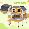 PawHut Wooden Outdoor Cat House, 2 Tiers Cat Shelter with Openable Asphalt Roof, Removable Panel, Escape Doors, Jumping Platform, Terrace, for 1-2 Cats - Yellow