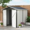 Outsunny 9 x 6FT Galvanised Metal Garden Shed, Galvanised Tool Storage Shed with Window Lockable Door, Sloped Roof, Outdoor Storage Shed for Yard, Patio, Lawn, Dark Grey