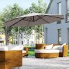 Outsunny 3M Cantilever Parasol, Hanging Garden Umbrella Sun Shade with 360 Rotation, Aluminium Frame, Cross Base, Hand Crank, Grey