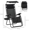 Outsunny Foldable Reclining Garden Chair with Headrest, Zero Gravity Deck Sun Lounger Seat Chair with Footrest, Armrest, Cup Holder & Canopy Shade, Black