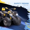 HOMCOM 12V Quad Bike, Battery Powered Ride on ATV with LED Lights, Music, Backrest, Forward, Backward, Electric Vehicle Toy Car for Kids, Yellow